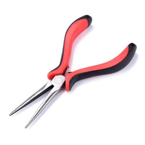 Long Needle Nose Pliers, Carbon Steel, Rubber, Red, Black, 15cm - BEADED CREATIONS