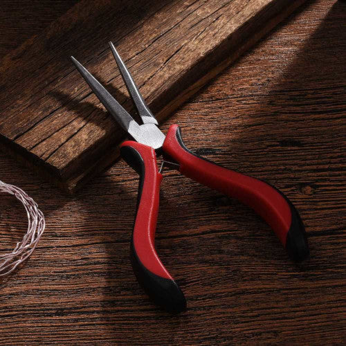 Long Needle Nose Pliers, Carbon Steel, Rubber, Red, Black, 15cm - BEADED CREATIONS