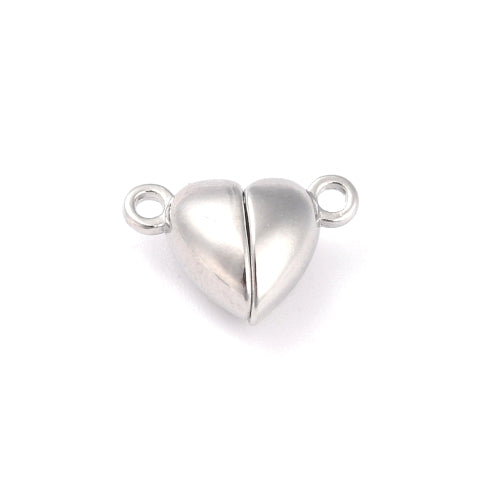 Magnetic Clasps, Heart, Silver, Alloy, 15x9.5x6mm - BEADED CREATIONS