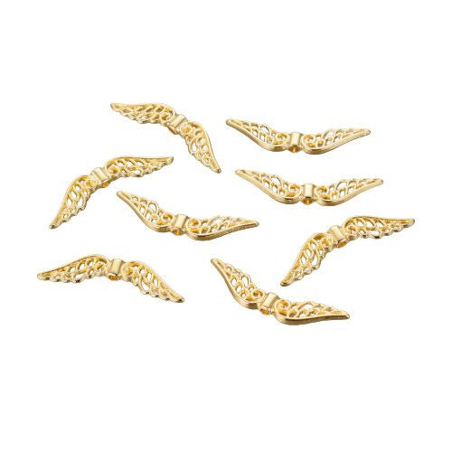 Metal Beads, Angel Wings, Filigree, Gold Plated, Alloy, 30mm - BEADED CREATIONS