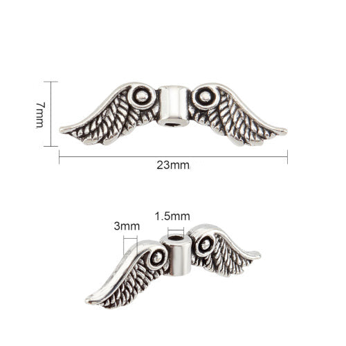 Metal Beads, Angel Wings, Ornate, Antique Silver, Alloy, 23mm - BEADED CREATIONS