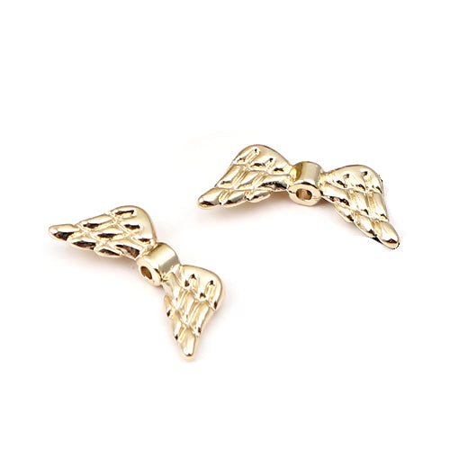 Metal Beads, Angel Wings, Textured, 16K Gold Plated, Alloy, 19mm - BEADED CREATIONS