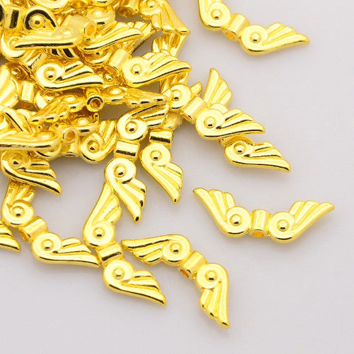 Metal Beads, Angel Wings, Textured, Gold Plated, Alloy, 21mm - BEADED CREATIONS