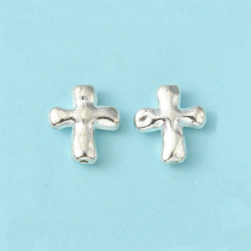 Metal Beads, Cross, Hammered, Silver Plated, Alloy, 14mm