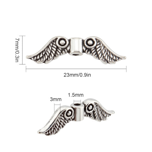 Metal Beads, Ornate, Angel Wings, Antique Silver, Alloy, 23mm - BEADED CREATIONS