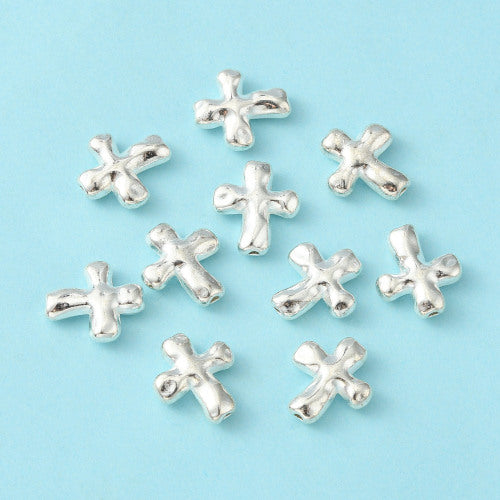 Metal Beads, Tibetan Style, Cross, Hammered, Silver Plated, Alloy, 14mm - BEADED CREATIONS