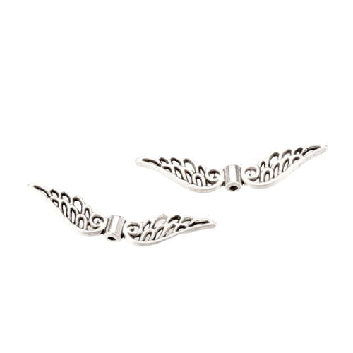 Metal Beads, Tibetan Style, Double-Sided, Cut-Out, Angel Wings, Antique Silver, Alloy, 7x32mm - BEADED CREATIONS