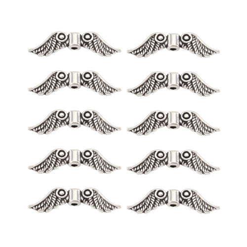 Metal Beads, Tibetan Style, Double-Sided, Ornate, Angel Wings, Antique Silver, Alloy, 23mm - BEADED CREATIONS