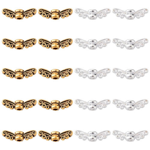 Metal Beads, Tibetan Style, Fairy Wings, Mixed, Silver And Golden, Alloy, 4x14mm - BEADED CREATIONS