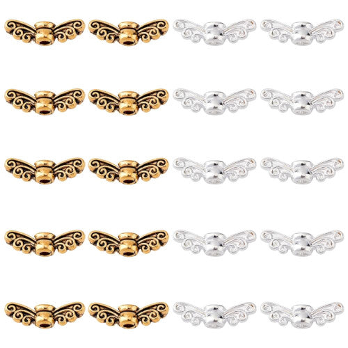 Metal Beads, Wings, Mixed, Silver & Gold Plated, Alloy, 15mm - BEADED CREATIONS