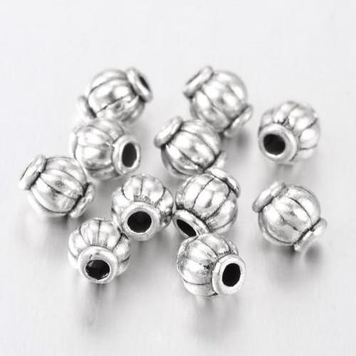 Metal Spacer Beads, Barrel, Grooved, Antique Silver, Alloy, 6mm - BEADED CREATIONS