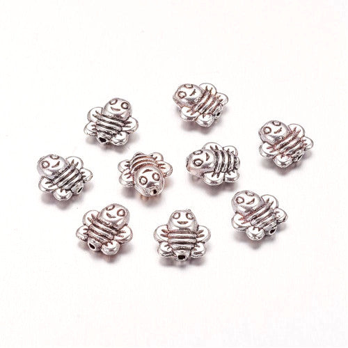 Metal Spacer Beads, Bee, Double-Sided, Antique Silver, Alloy, 9mm - BEADED CREATIONS