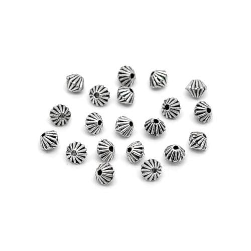 Metal Spacer Beads, Bicone, Grooved, Antique Silver, Alloy, 4mm - BEADED CREATIONS