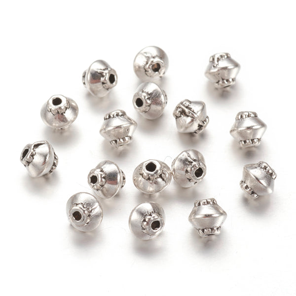 Metal Spacer Beads, Bicone, Ornate, Antique Silver, Alloy, 5mm - BEADED CREATIONS