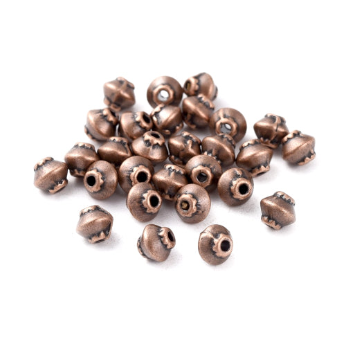 Metal Spacer Beads, Bicone, Ornate, Red Copper, Alloy, 5mm - BEADED CREATIONS