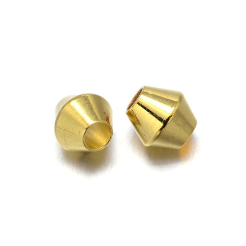 Metal Spacer Beads, Bicone, Smooth, Golden, Brass, 4mm - BEADED CREATIONS