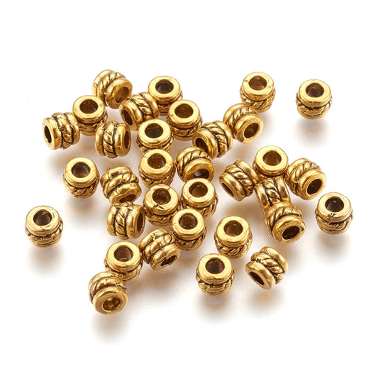 Metal Spacer Beads, Column, Grooved, Antique Gold, Alloy, 5mm - BEADED CREATIONS