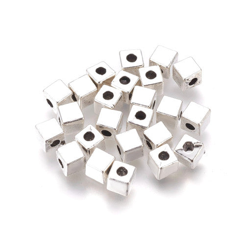 Metal Spacer Beads, Cube, Antique Silver, Alloy, 4mm - BEADED CREATIONS