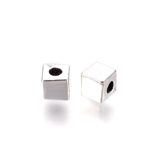 Metal Spacer Beads, Cube, Antique Silver, Alloy, 4mm - BEADED CREATIONS