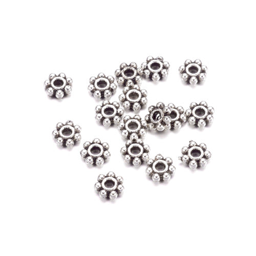 Metal Spacer Beads, Daisy, Antique Silver, Alloy, 4.5mm - BEADED CREATIONS