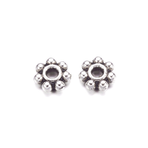 Metal Spacer Beads, Daisy, Antique Silver, Alloy, 4.5mm - BEADED CREATIONS