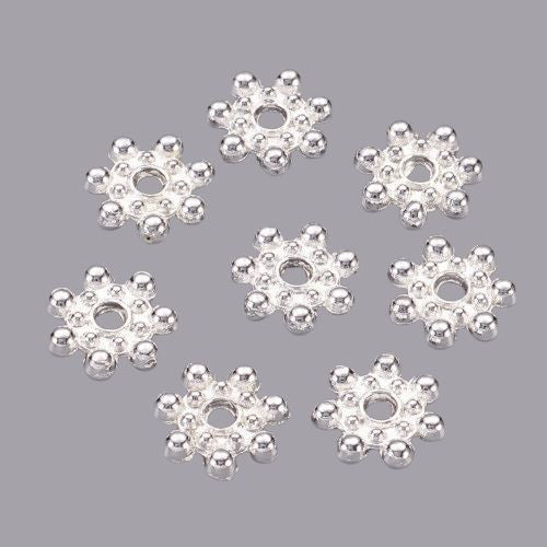 Metal Spacer Beads, Daisy, Silver Plated, Alloy, 8mm - BEADED CREATIONS