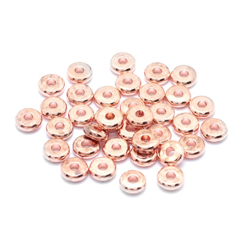 Metal Spacer Beads, Flat, Round, Smooth, Rose Gold, Brass, 6mm - BEADED CREATIONS