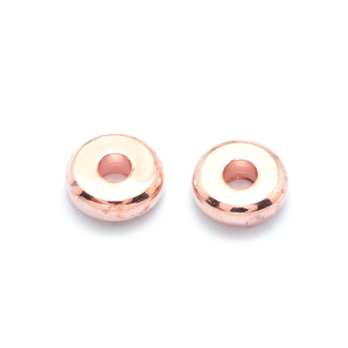 Metal Spacer Beads, Flat, Round, Smooth, Rose Gold, Brass, 6mm - BEADED CREATIONS