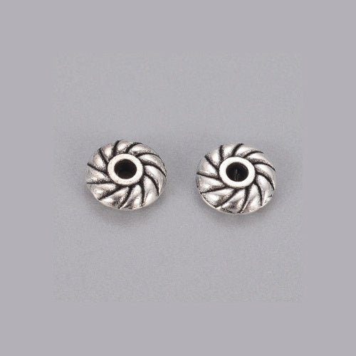 Metal Spacer Beads, Flat, Round, Twist, Antique Silver, Alloy, 6mm - BEADED CREATIONS