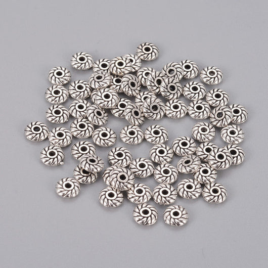 Metal Spacer Beads, Flat, Round, Twist, Antique Silver, Alloy, 6mm - BEADED CREATIONS