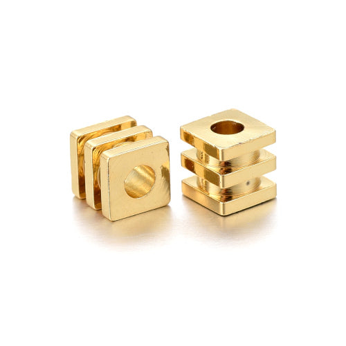 Metal Spacer Beads, Grooved Cube, Plated, Brass, Golden, 4mm - BEADED CREATIONS