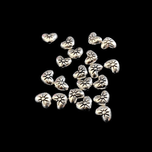 Metal Spacer Beads, Heart, With Flower, Antique Silver, Alloy, 8mm - BEADED CREATIONS