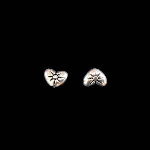 Metal Spacer Beads, Heart, With Flower, Antique Silver, Alloy, 8mm - BEADED CREATIONS