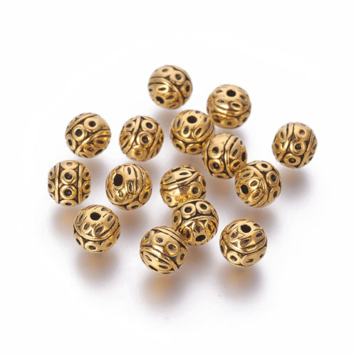 Metal Spacer Beads, Round, With Circles, Antique Gold, Alloy, 8mm - BEADED CREATIONS