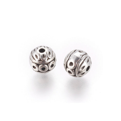 Metal Spacer Beads, Round, With Circles, Antique Silver, Alloy, 8mm - BEADED CREATIONS