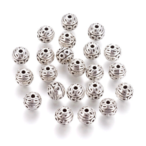 Metal Spacer Beads, Round, With Circles, Antique Silver, Alloy, 8mm - BEADED CREATIONS