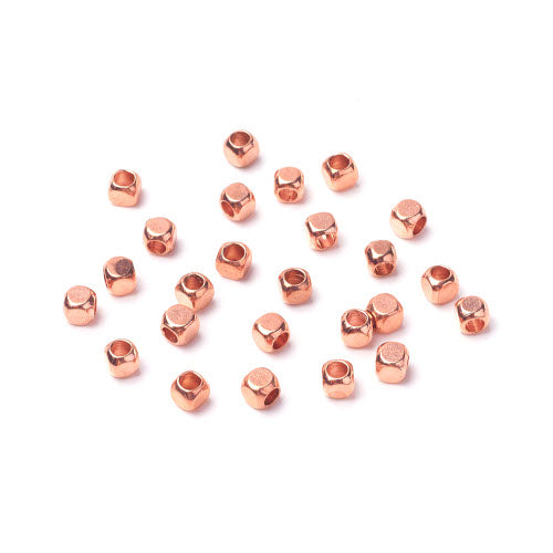 Metal Spacer Beads, Rounded Cube, Rose Gold, Brass, 3mm - BEADED CREATIONS