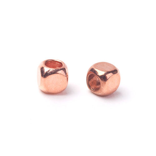 Metal Spacer Beads, Rounded Cube, Rose Gold, Brass, 3mm - BEADED CREATIONS