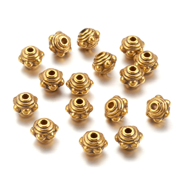 Metal Spacer Beads, Studded, Rondelle, Golden, Alloy, 7mm - BEADED CREATIONS