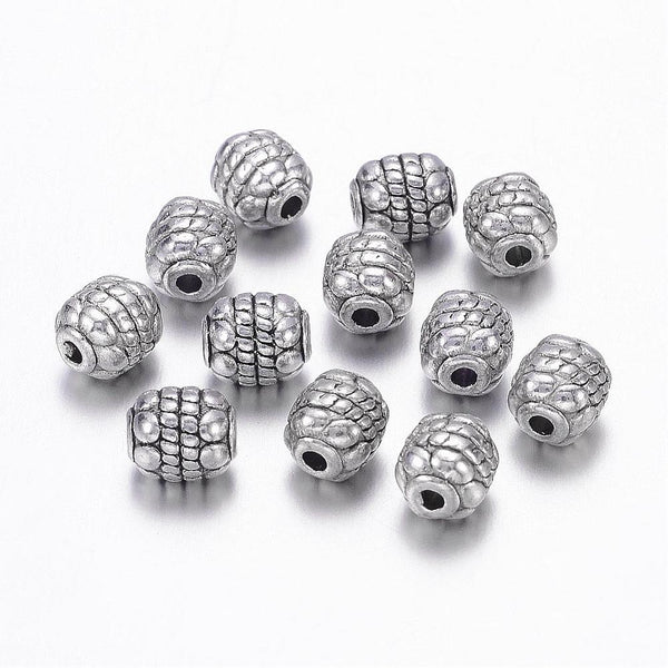 Metal Spacer Beads, Tibetan Style, Barrel, Antique Silver, Alloy, 6mm - BEADED CREATIONS