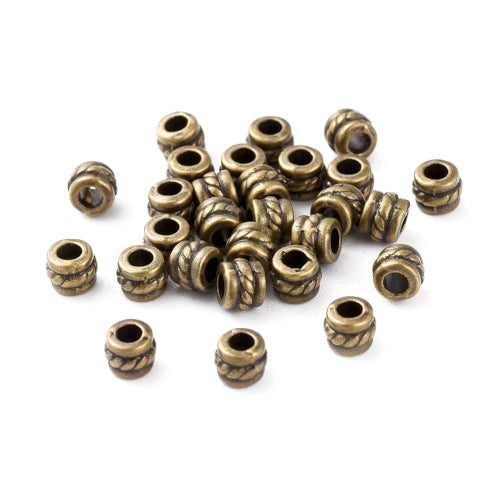 Metal Spacer Beads, Tibetan Style, Column, Grooved, Antique Bronze, Alloy, 5mm - BEADED CREATIONS