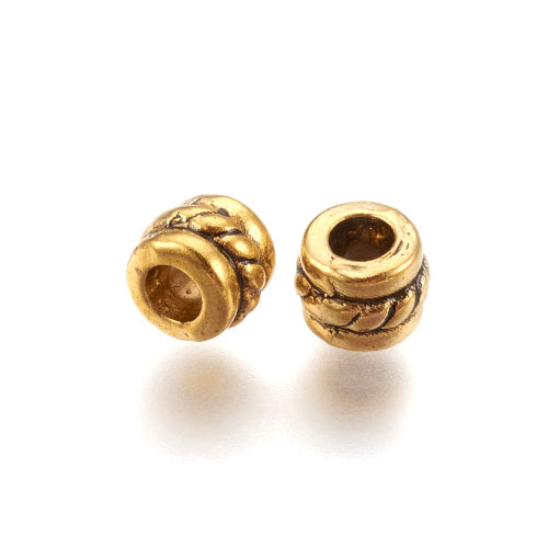 Metal Spacer Beads, Tibetan Style, Column, Grooved, Antique Gold, Alloy, 5mm - BEADED CREATIONS