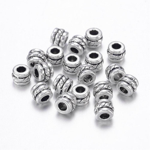 Metal Spacer Beads, Tibetan Style, Column, Grooved, Antique Silver, Alloy, 5mm - BEADED CREATIONS