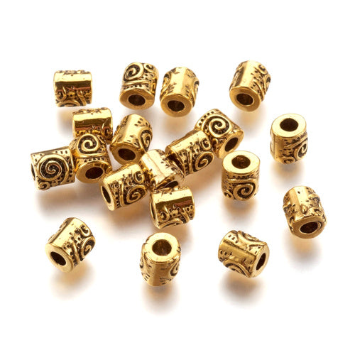 Metal Spacer Beads, Tibetan Style, Column, With Spiral Design, Antique Gold, Alloy, 6mm - BEADED CREATIONS