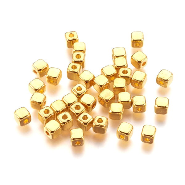Metal Spacer Beads, Tibetan Style, Cube, Golden, Alloy, 4mm - BEADED CREATIONS