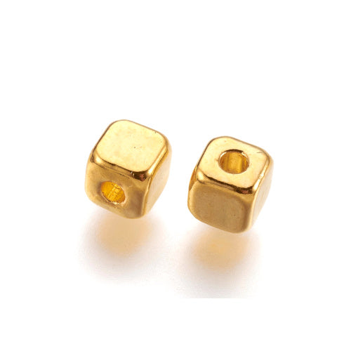 Metal Spacer Beads, Tibetan Style, Cube, Golden, Alloy, 4mm - BEADED CREATIONS