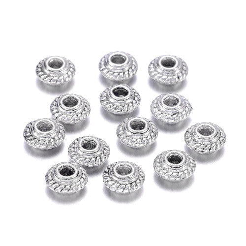 Metal Spacer Beads, Tibetan Style, Rondelle, With Rope Design, Antique Silver, Alloy, 5mm - BEADED CREATIONS