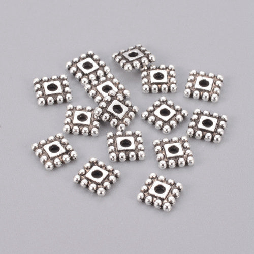 Metal Spacer Beads, Tibetan Style, Square, Antique Silver, Alloy, 7x7x2mm - BEADED CREATIONS