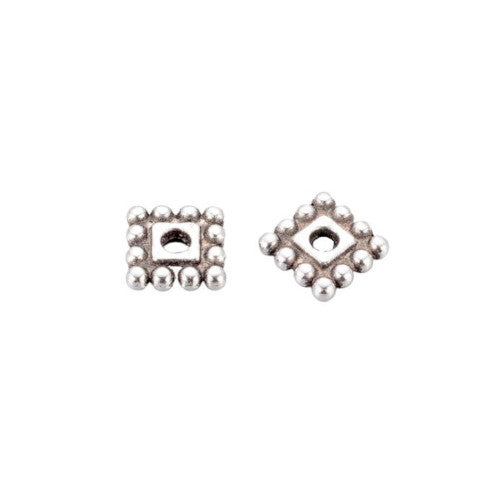 Metal Spacer Beads, Tibetan Style, Square, Antique Silver, Alloy, 7x7x2mm - BEADED CREATIONS