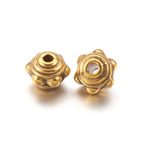 Metal Spacer Beads, Tibetan Style, Studded Beaded Rondelle, Golden, Alloy, 7mm - BEADED CREATIONS